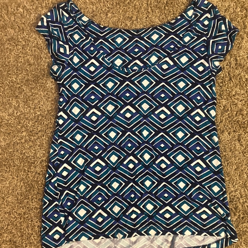 Tart Blue and White Geometric Modal Blouse